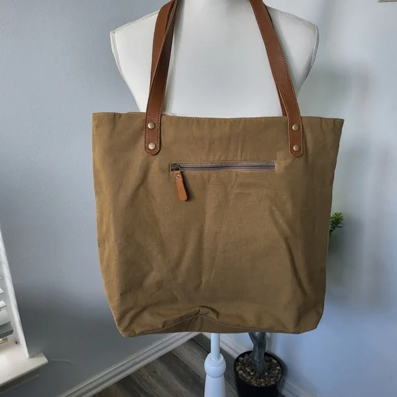 Myra Bag Jamee Jane Brown & Tan Embroidered Tote Shoulder Purse New With Tags - Picture 3 of 11